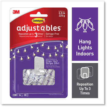 Command™ Adjustables™ Repositionable Mini Clips Plastic, White, 0.5 lb Capacity, 14 and 30 Strips