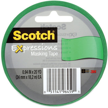 Scotch® Expressions Masking Tape 3" Core, 0.94" x 20 yds, Primary Green