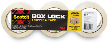 Scotch® Box Lock™ Shipping Packaging Tape 3" Core, 1.88" x 54.6 yds, Clear, 3/Pack