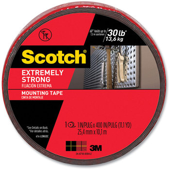 Scotch® Extreme Mounting Tape Permanent, Holds Up to 0.5 lbs per Inch, 1" x 11.1 yds, Black