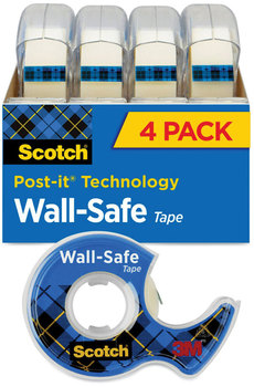 Scotch® Wall-Safe Tape with Dispenser, 1" Core, 0.75" x 54.17 ft, Clear, 4/Pack