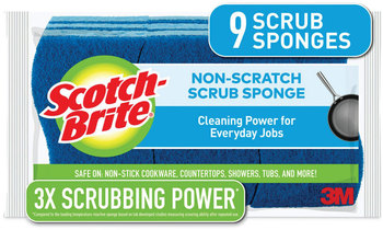 Scotch-Brite® Non-Scratch Multi-Purpose Scrub Sponge 4.4 x 2.6, 0.8" Thick, Blue, 9/Pack