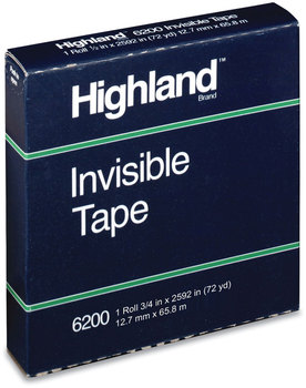 Highland™ Invisible Permanent Mending Tape 3" Core, 0.5" x 72 yds, Clear