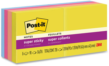 Post-it® Notes Super Sticky Pads in Summer Joy Color Collection Colors 1.88" x 90 Sheets/Pad, 8 Pads/Pack