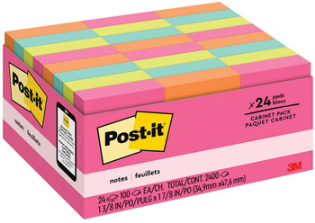 Post-it® Notes Original Pads Value Pack. 1.38 X 1.88 in. Poptimistic Colors Collection. 100 sheets/pad, 24 pads/pack.