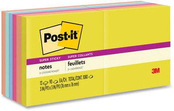 Post-it® Notes Super Sticky Note Pads in Summer Joy Collection Colors 3" x 90 Sheets/Pad, 12 Pads/Pack