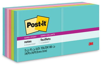 Post-it® Notes Super Sticky Pads in Supernova Neon Colors Collection 3" x 90 Sheets/Pad, 12 Pads/Pack