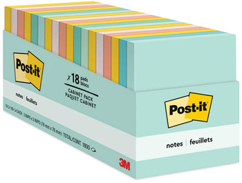 Post-it® Notes Original Pads in Cabinet Pack. 3 X 3 in. Beachside Cafe Colors Collection. 100 sheets/pad, 18 pads/pack.