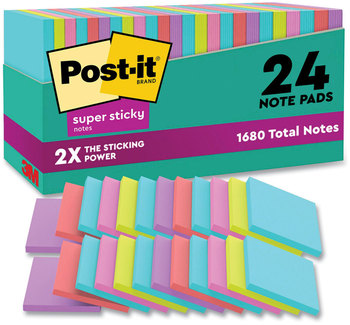 Post-it® Notes Super Sticky Pads in Cabinet Pack. 3 X 3 in. Supernova Neon Colors Collection. 70 sheets/pad, 24 pads/pack.