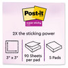 A Picture of product MMM-6545SSRR Post-it® Notes Super Sticky Self-Stick 3" x Saffron Red, 90 Sheets/Pad, 5 Pads/Pack