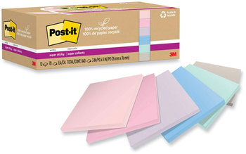 Post-it® Notes Super Sticky 100% Recycled Paper 3" x Wanderlust Pastels, 70 Sheets/Pad, 12 Pads/Pack