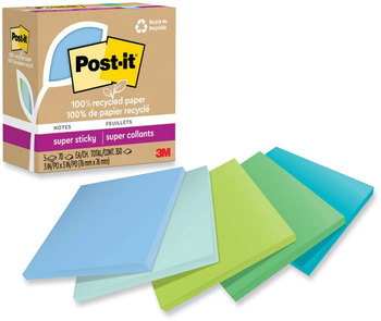 Post-it® Notes Super Sticky 100% Recycled Paper 3" x Oasis, 70 Sheets/Pad, 5 Pads/Pack