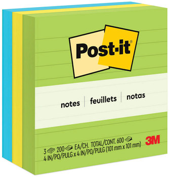 Post-it® Notes Original Pads in Floral Fantasy Colors Collection Note Ruled, 4" x 200 Sheets/Pad, 3 Pads/Pack