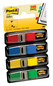 A Picture of product MMM-6834 Post-it® Flags Small Page in Dispensers, 0.5 x 1.75, Assorted Primary, 35/Color, 4 Dispensers/Pack