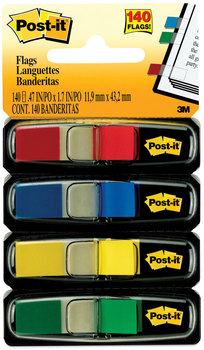 Post-it® Flags Small Page in Dispensers, 0.5 x 1.75, Assorted Primary, 35/Color, 4 Dispensers/Pack
