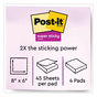 A Picture of product MMM-6845SSP Post-it® Notes Super Sticky Meeting in Energy Boost Colors Collection. 8 X 6 in. 45 sheets/pad, 4 pads/pack.