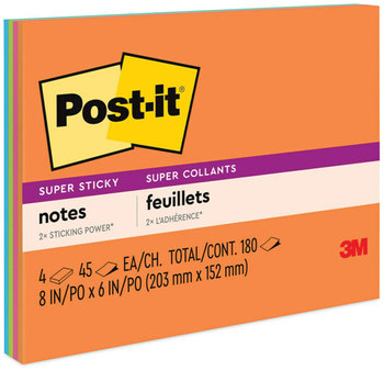 Post-it® Notes Super Sticky Meeting in Energy Boost Colors Collection. 8 X 6 in. 45 sheets/pad, 4 pads/pack.