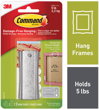 Command™ Universal Picture Hanger Large, Silver, 5 lb Capacity, 1 and 4 Strips