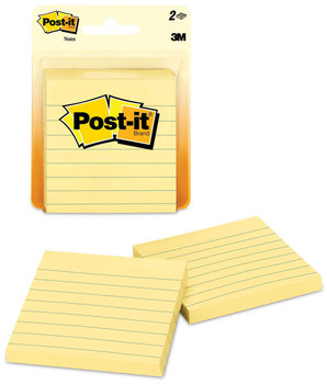 Post-it® Notes Original Pads in Canary Yellow Note Ruled, 3" x 100 Sheets/Pad, 2 Pads/Pack