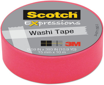 Scotch® Expressions Washi Tape 1.25" Core, 0.59" x 32.75 ft, Neon Pink
