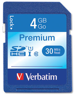 Verbatim® 4GB Premium SDHC Memory Card, UHS-I U1 Class 10, Up to 30MB/s Read Speed