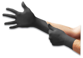 Ansell MICROFLEX MidKnight Powder-Free Nitrile Gloves, 4.7 mil Palm, 5.9 mil Fingers, 2X-Large, Black, 100/Box