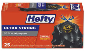 Hefty® Ultra Flex Waste Bags. 30 gal. 1.05 mil. 6 X 2.1 in. Black. 150/carton.