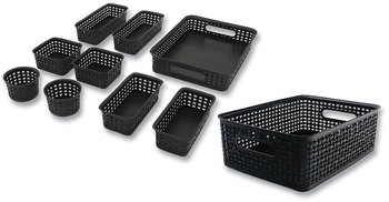 Advantus Plastic Weave Bin Basket Bins, Assorted Sizes, Black, 10/Pack