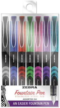 Zebra® Fountain Pen Fine 0.6 mm, Assorted Ink and Barrel Colors, 7/Pack