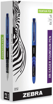 Zebra® Fountain Pen Fine 0.6 mm, Blue Ink, Black/Blue Barrel, 12/Pack