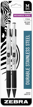 Zebra® M-301® Mechanical Pencil 0.5 mm, HB (#2), Black Lead, Silver/Black Barrel, 2/Pack