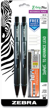 Zebra® Z-Grip Plus Mechanical Pencil 0.7 mm, HB (#2), Black Lead, Smoke/Black Barrel, 2/Pack