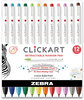 A Picture of product ZEB-69012 Zebra® ClickArt Retractable Marker Pen Porous Point Fine 0.6 mm, Assorted Ink and Barrel Colors, 12/Pack