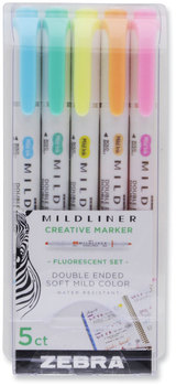 Zebra® Mildliner Double Ended Highlighter Assorted Ink Colors, Bold-Chisel/Fine-Bullet Tips, Barrel 5/Pack