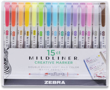 Zebra® Mildliner Double Ended Highlighter Assorted Ink Colors, Bold-Chisel/Fine-Bullet Tips, Barrel 15/Pack