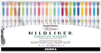 Zebra® Mildliner Double Ended Highlighter Variety Pack Asst Ink Colors, Bold-Chisel/Fine-Bullet Tips, Barrel 25/Pack