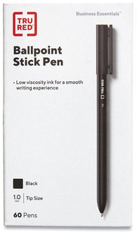 TRU RED™ Ballpoint Stick Pen Medium 1 mm, Black Ink, Barrel, 60/Pack