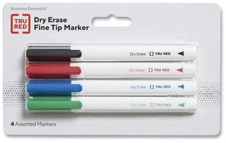 TRU RED™ Dry Erase Marker Pen-Style, Fine Bullet Tip, Assorted Colors, 4/Pack