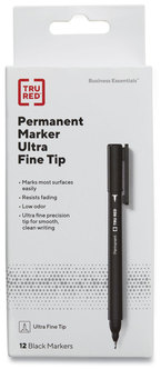 TRU RED™ Permanent Marker Tank-Style, Medium Chisel Tip, Black, 5/Pack