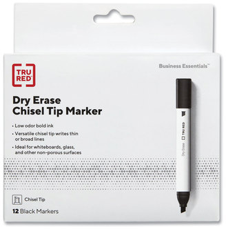 TRU RED™ Dry Erase Marker Tank-Style, Medium Chisel Tip, Black, Dozen