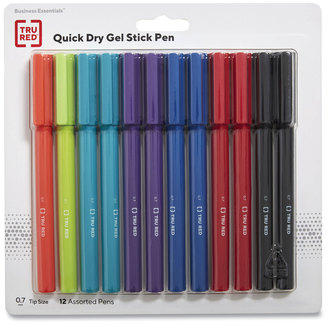 TRU RED™ Quick Dry Gel Stick Pen Medium 0.7 mm, Assorted Ink and Barrel Colors, 12/Pack