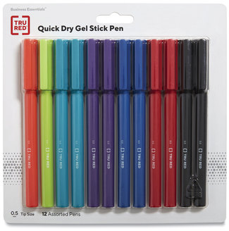 TRU RED™ Quick Dry Gel Stick Pen Fine 0.5 mm, Assorted Ink and Barrel Colors, 12/Pack