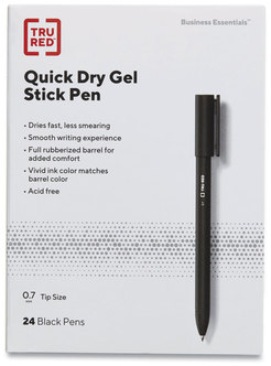 TRU RED™ Retractable Quick Dry Gel Pen Medium 0.7 mm, Black Ink, Barrel, 5/Pack