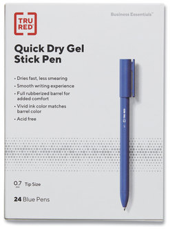 TRU RED™ Retractable Quick Dry Gel Pen Fine 0.5 mm, Blue Ink, Barrel, Dozen