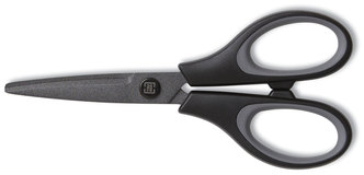 TRU RED™ Non-Stick Titanium-Coated Scissors 5" Long, 2.36" Cut Length, Gun-Metal Gray Blades, Black/Gray Straight Handle