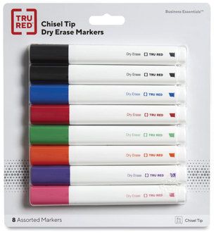 TRU RED™ Dry Erase Marker Tank-Style, Medium Chisel Tip, Seven Assorted Colors, 8/Pack