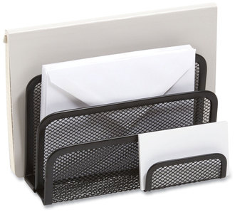 TRU RED™ Wire Mesh Mail Sorter with Business Card Holder 4 Sections, #6 1/4 to #16 Envelopes, 5.59 x 3.93 7.55, Matte Black