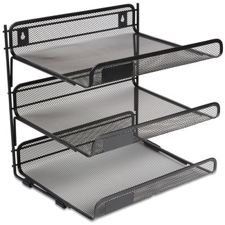 TRU RED™ Wire Mesh Horizontal Document Organizer Side-Load Open Design 3 Sections, Letter-Size, 13.78 x 11.22 13.38, Matte Black