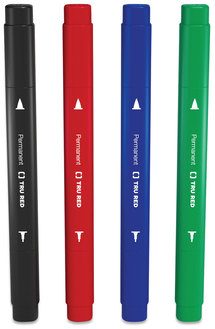TRU RED™ Permanent Marker Pen-Style Twin-Tip, Extra-Fine/Fine Bullet/Needle Tips, Assorted Colors, 4/Pack