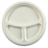 A Picture of product RPP-PL11NPFA AmerCareRoyal® Bagasse PFAS-Free Dinnerware 3-Compartment Plate, 10.24" dia, White, 500/Carton